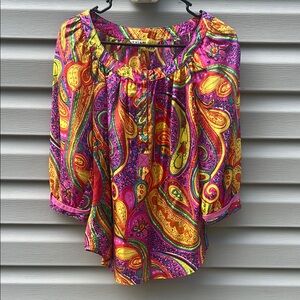 Trina Turk | Multicolor Paisley Print Blouse 100% Silk size P Extra Extra Small